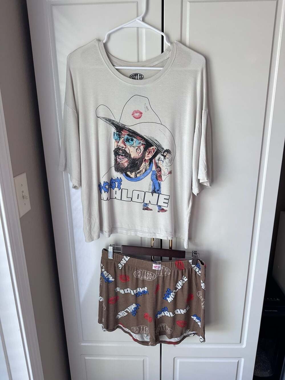 Posty Co Post Malone Pajama Set Size M Off White Graphic Tee and Shorts